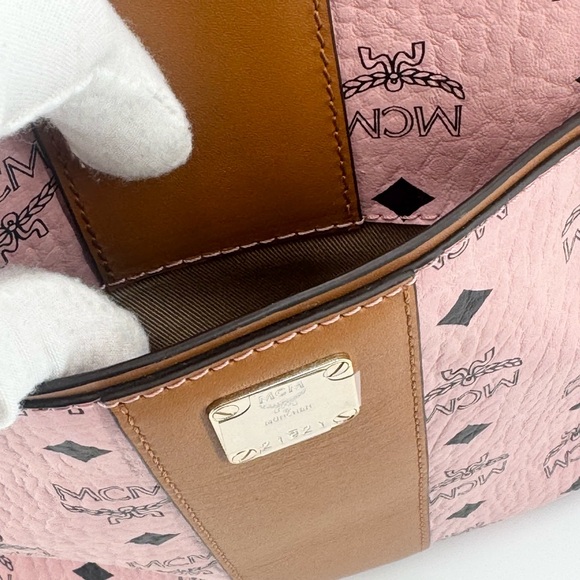 MCM New With Tags Anya Top Zip Shopper Soft Pink Black Logo Canvas/ Leather Tote - Picture 8 of 13